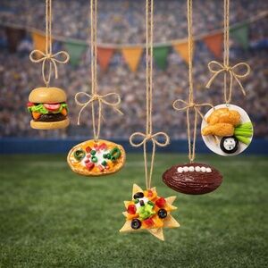 Super Bowl Food Ornaments – Game Day Decor | Burger/Nachos/Wings/Potato Skins